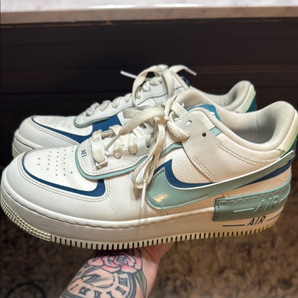 Nike Air Force 1 White and Blue Sneakers